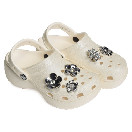 MONOCHROME SILVER FLOWERS Argent, Bijoux de chaussures Crocs