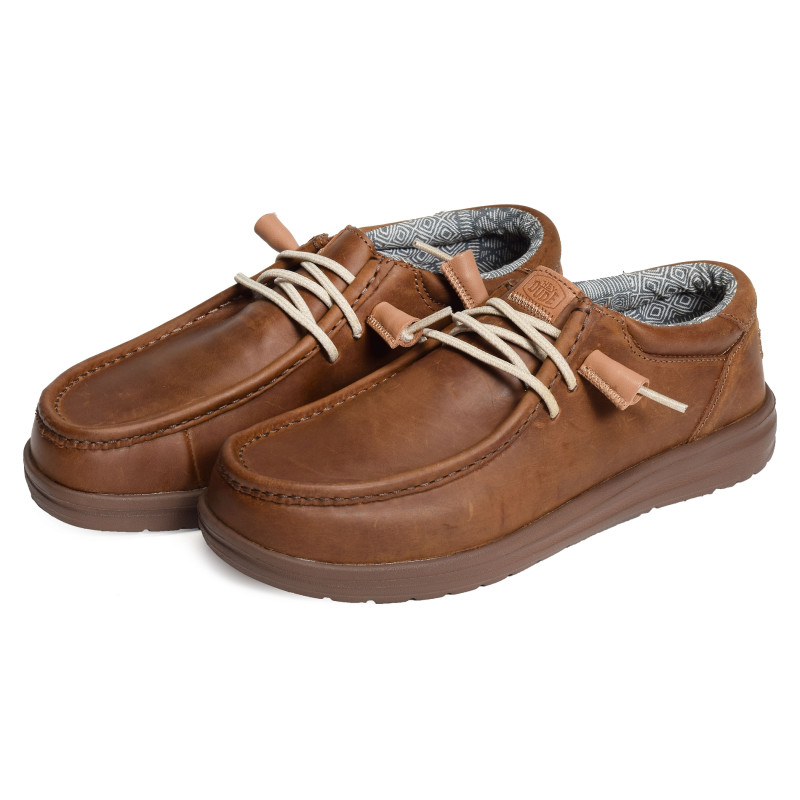 WALLY GRIP CRAFT LEATHER Marron, Slip-On HeyDude