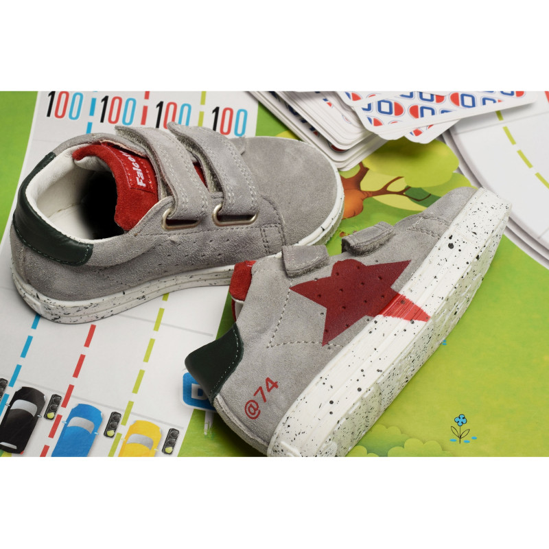 SALAZAR 3 VELCRO BOY Gris Rouge, Chaussures à Scratch Naturino