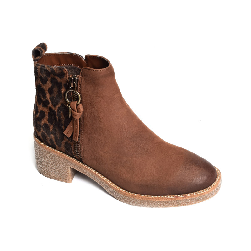 EVLUNE Marron Léopard, Bottines Fugitive