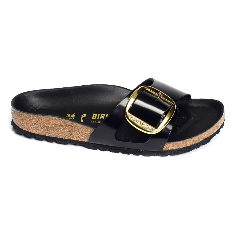 MADRID BIG BUCKULE Verni Noir, Mules Birkenstock