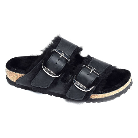 ARIZONA BIG BUCKLE SHEARLING Noir, Mules Birkenstock