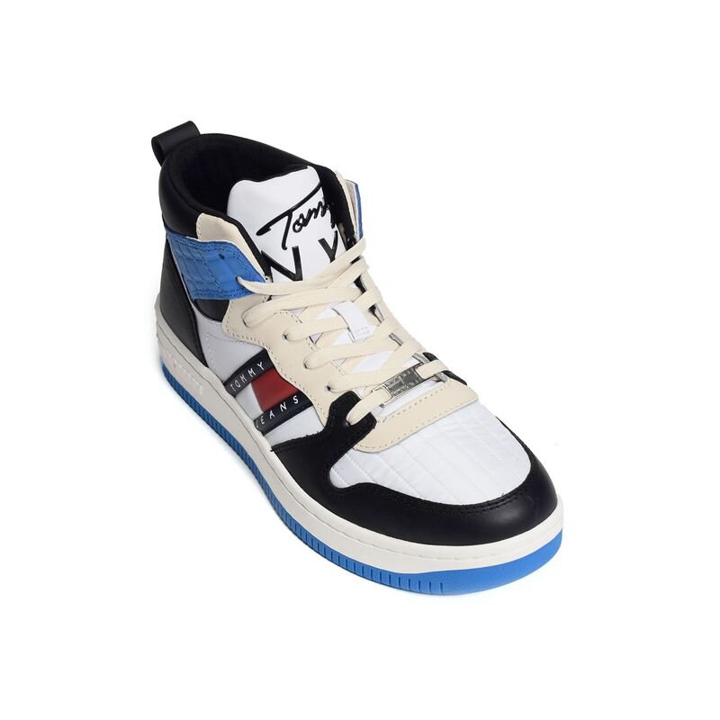 MID CUT TOMMY JEANS BASKET 1075 Blanc Bleu, Baskets montantes Tommy Hilfiger