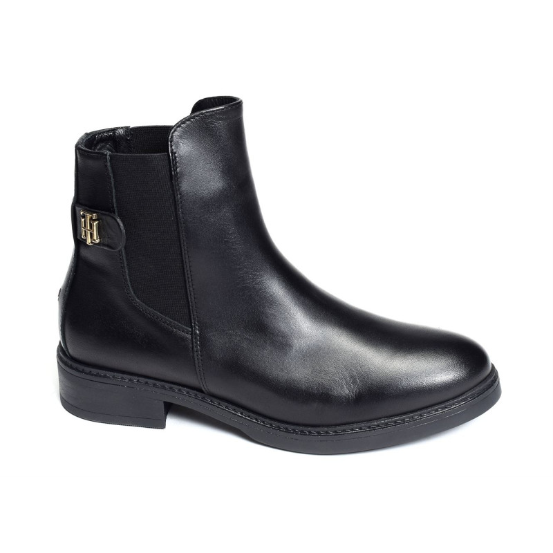 TH LEATHER FLAT BOOT 6749 Noir, Chelsea boots Tommy Hilfiger