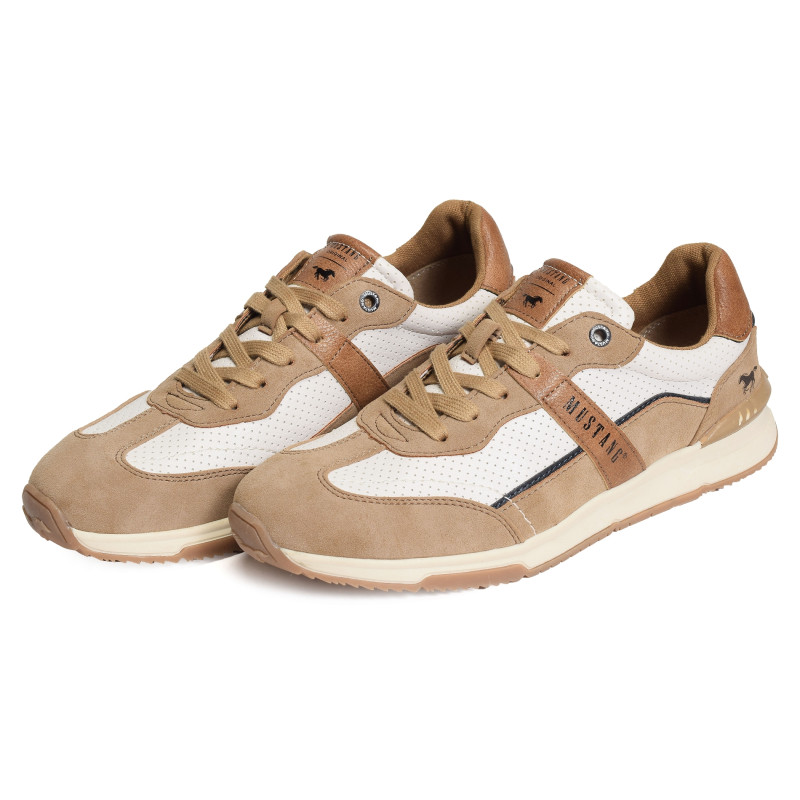 4176303 Beige Blanc, Baskets running Mustang