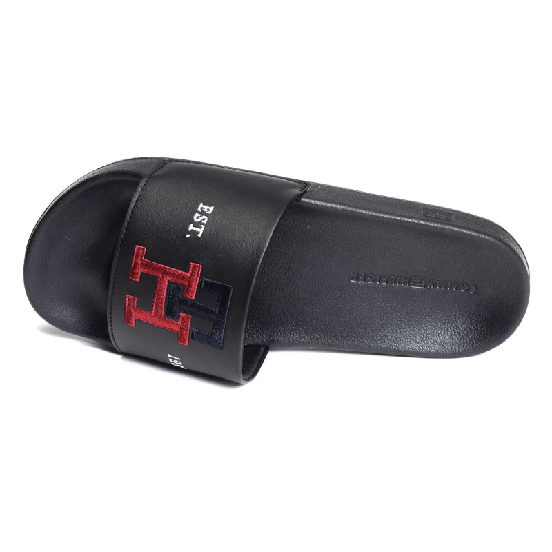 TH EMBROIDERY POOL SLIDE 4465 Noir, Claquettes Tommy Hilfiger