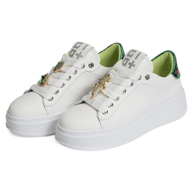 PIA 180C Blanc Vert, Sneakers basses Giopiu