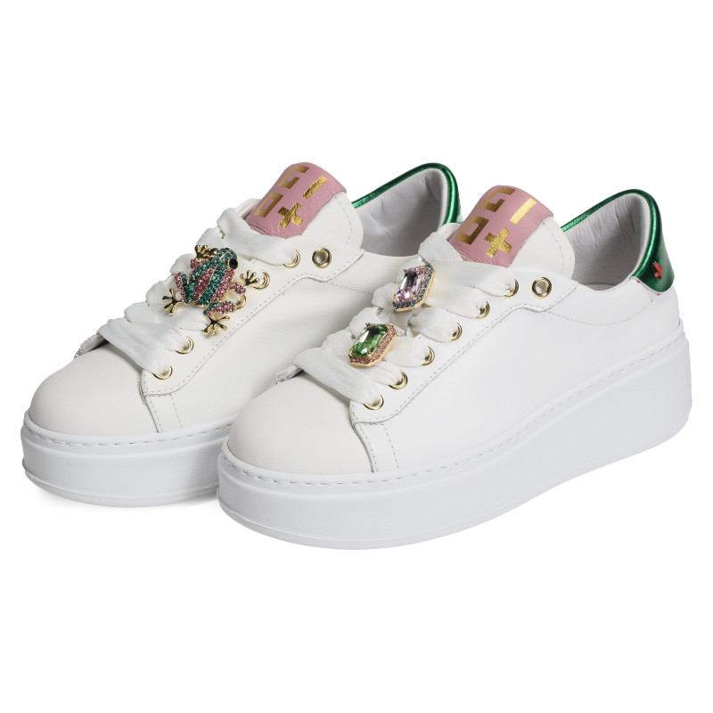 PIA 144A Blanc Vert, Sneakers basses Giopiu