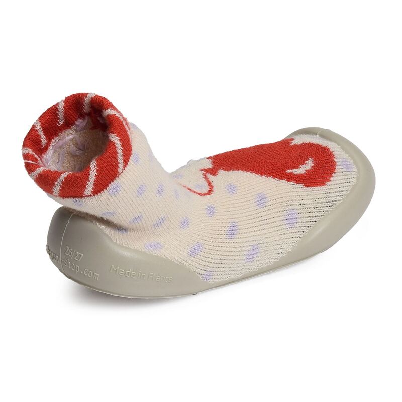 BALLON COEUR NOEUD Beige Rouge, Chaussons Chaussettes Collégien