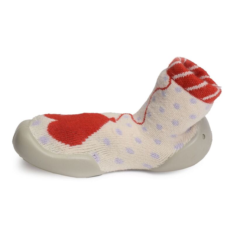 BALLON COEUR NOEUD Beige Rouge, Chaussons Chaussettes Collégien