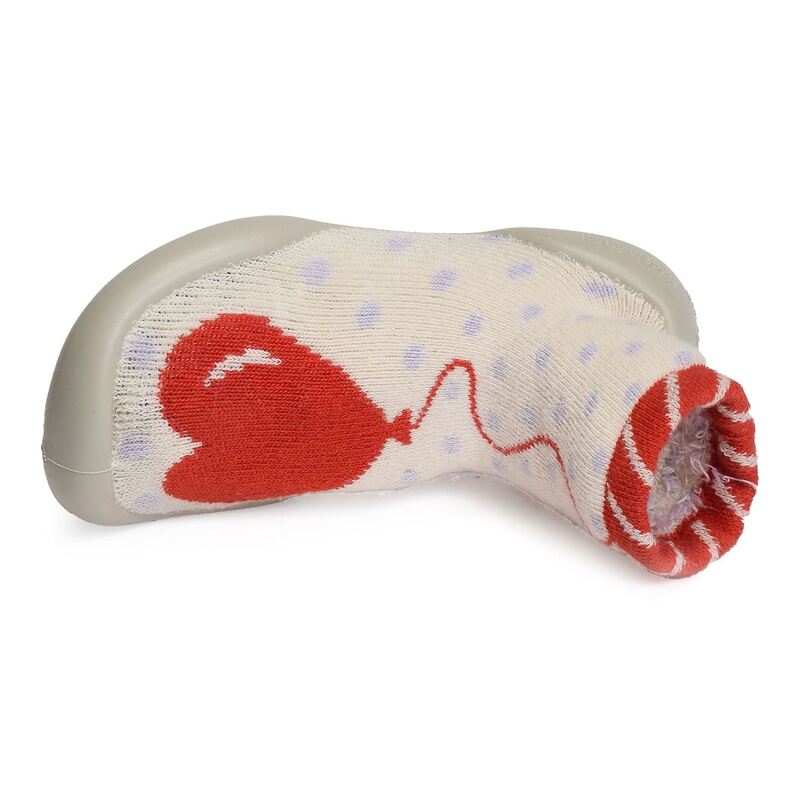 BALLON COEUR NOEUD Beige Rouge, Chaussons Chaussettes Collégien