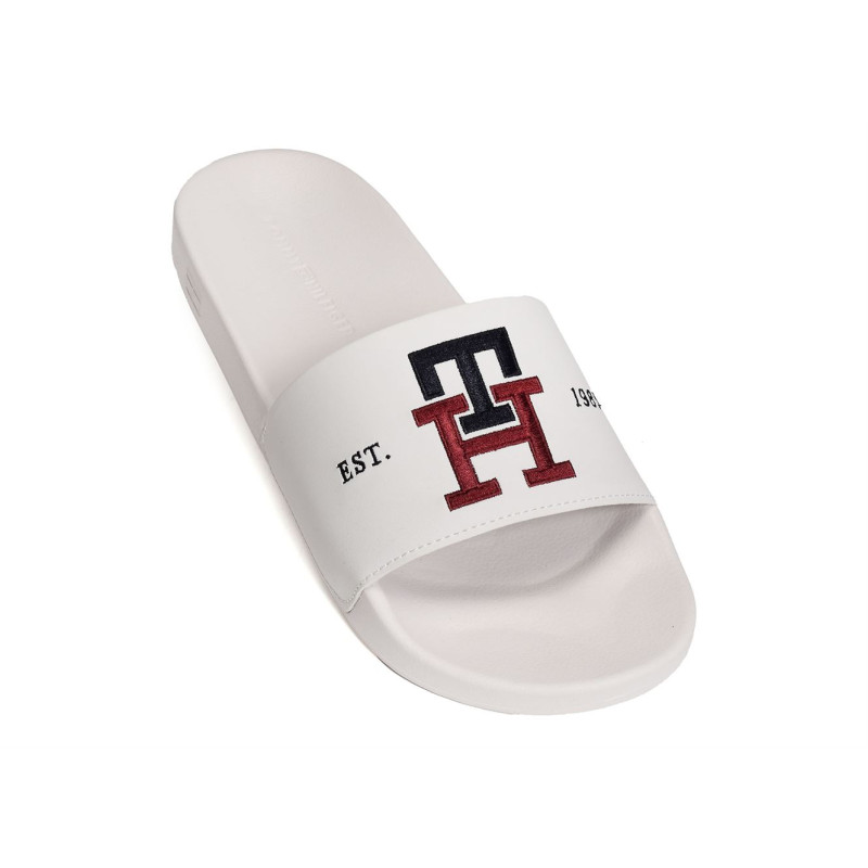 TH EMBROIDERY POOL SLIDE 4465 Blanc, Claquettes Tommy Hilfiger