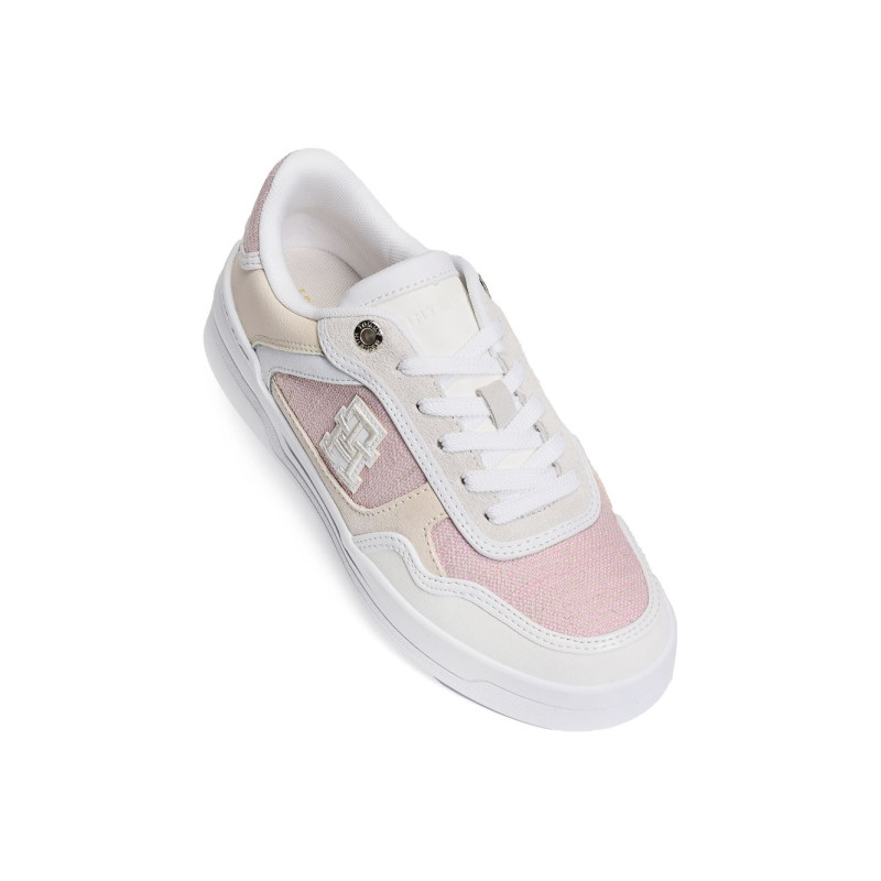 TH WOVEN BASKET SNEAKER 7289 Blanc Rose, Sneakers basses Tommy Hilfiger