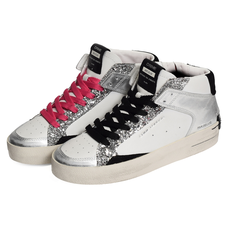 SK8 DELUXE MID Blanc Argent, Baskets montantes Crime London