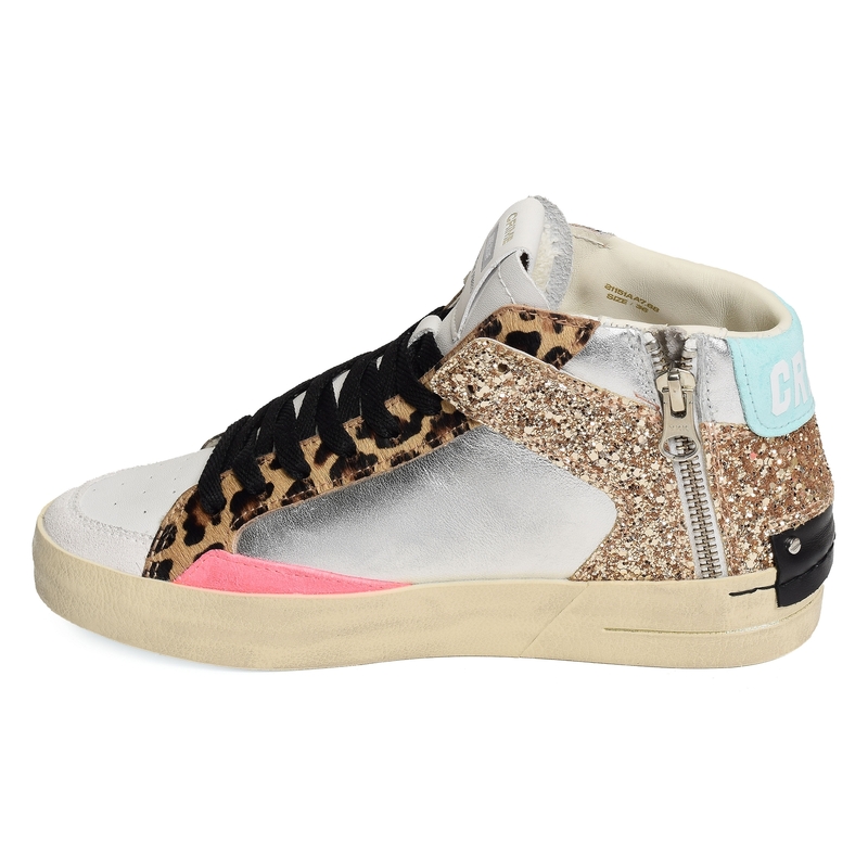 SK8 DELUXE MID Blanc Léopard, Baskets montantes Crime London