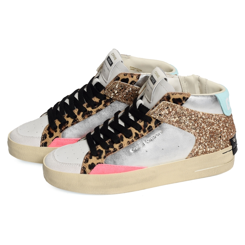 SK8 DELUXE MID Blanc Léopard, Baskets montantes Crime London