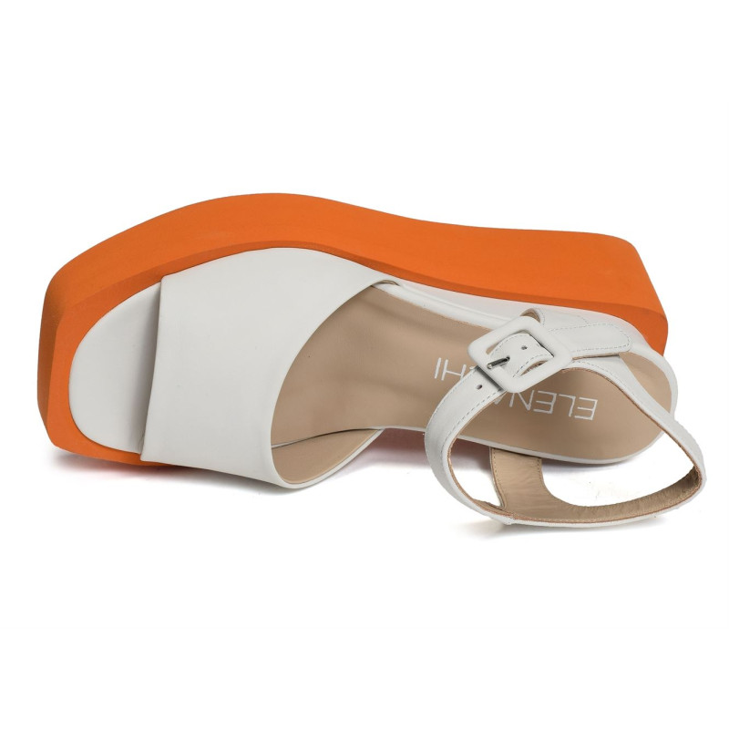 E3338 Blanc Orange, Sandales compensées Elena Iachi