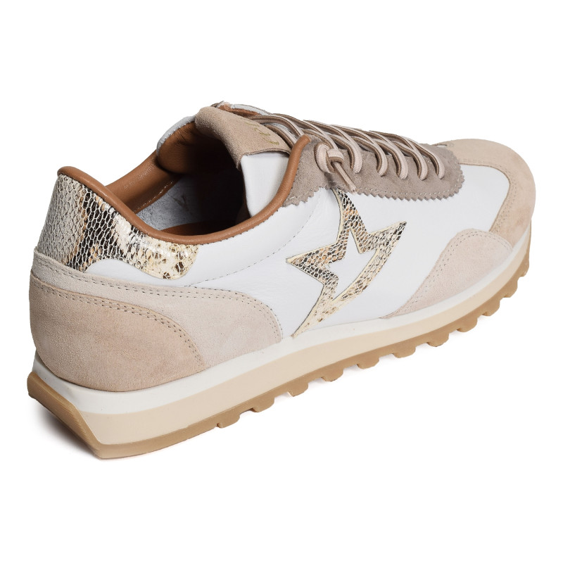 C1259 W Beige Blanc, Baskets running Cetti