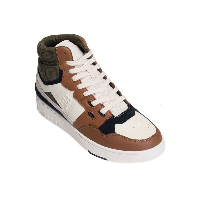 TH BASKET BETTER MIDCUT LTH MIX 4793 Beige Marron, Baskets montantes Tommy Hilfiger