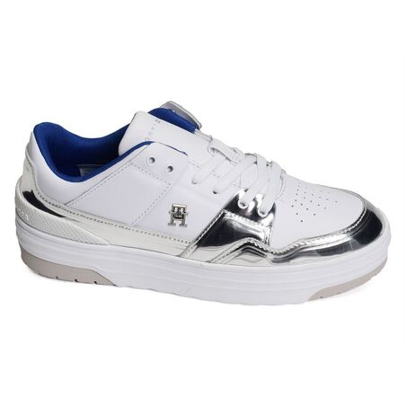 TH LO BASKET SILVER 7570 Blanc Argent, Sneakers basses Tommy Hilfiger