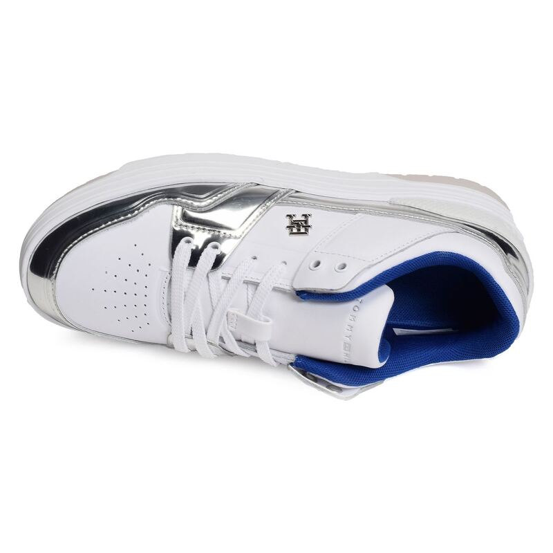 TH LO BASKET SILVER 7570 Blanc Argent, Sneakers basses Tommy Hilfiger