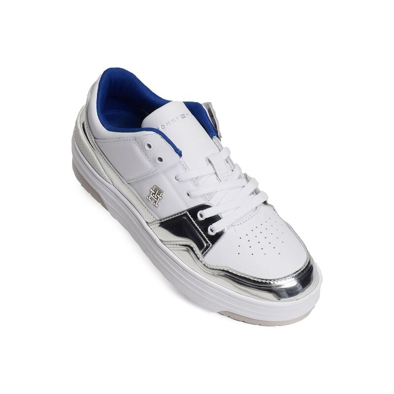 TH LO BASKET SILVER 7570 Blanc Argent, Sneakers basses Tommy Hilfiger