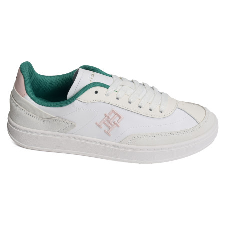 TH HERITAGE COURT SNEAKER 7889 Blanc Vert, Sneakers basses Tommy Hilfiger