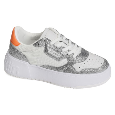 COURT BASIC MESH GLITTER Blanc Argent, Sneakers basses D.Franklin