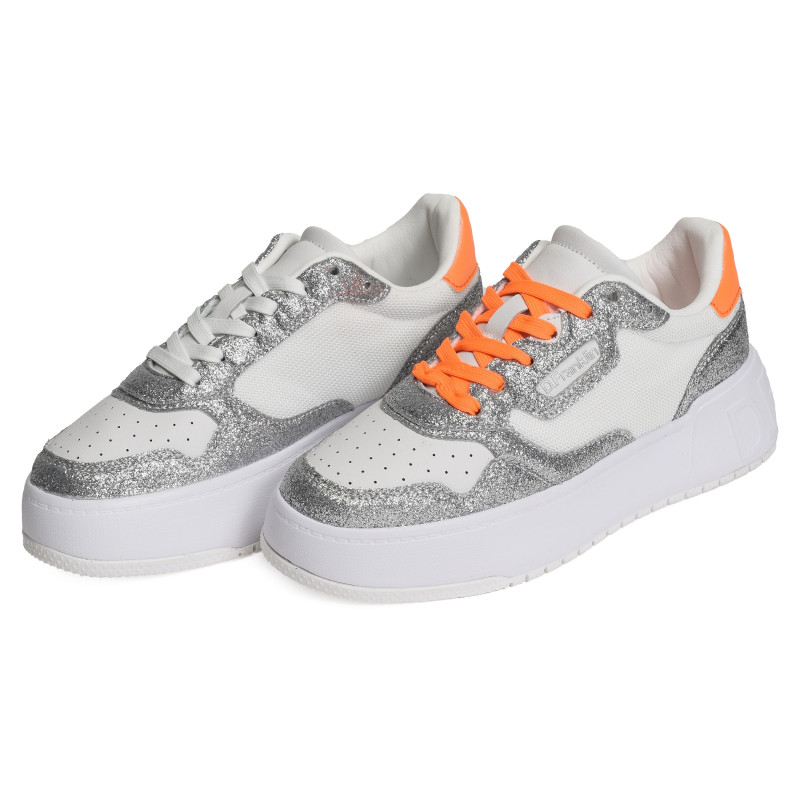 COURT BASIC MESH GLITTER Blanc Argent, Sneakers basses D.Franklin